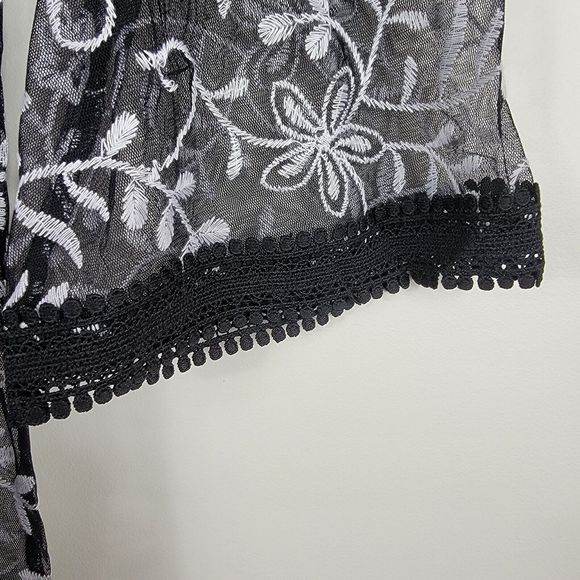 Colleen Lopez XS Duster Cardigan Kimono Embroidered Black White - Picture 5 of 8